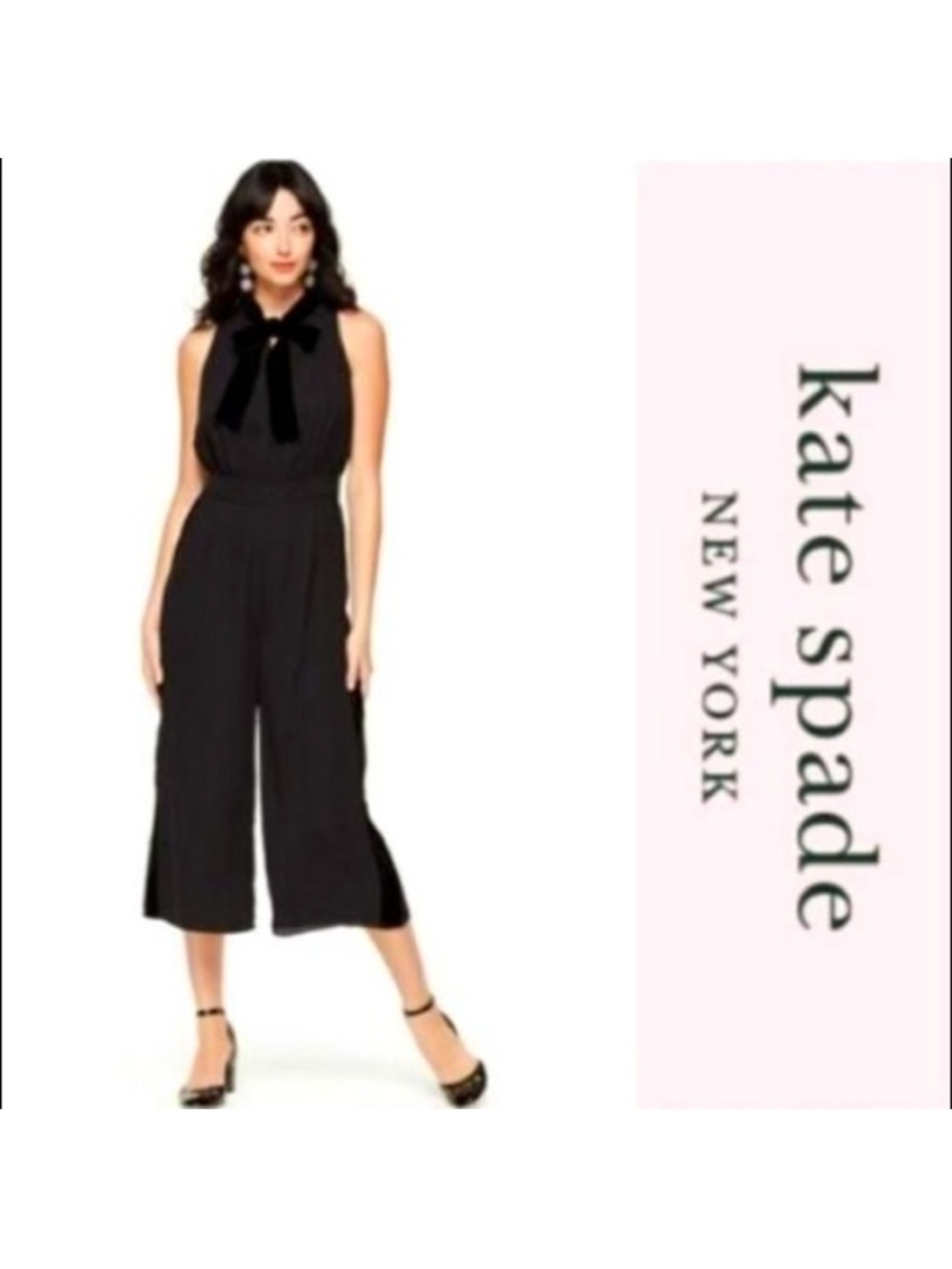 KATE SPADE Sleeveless Bow-Tie Wide-Leg Jumpsuit in Black NWT SIZE 10